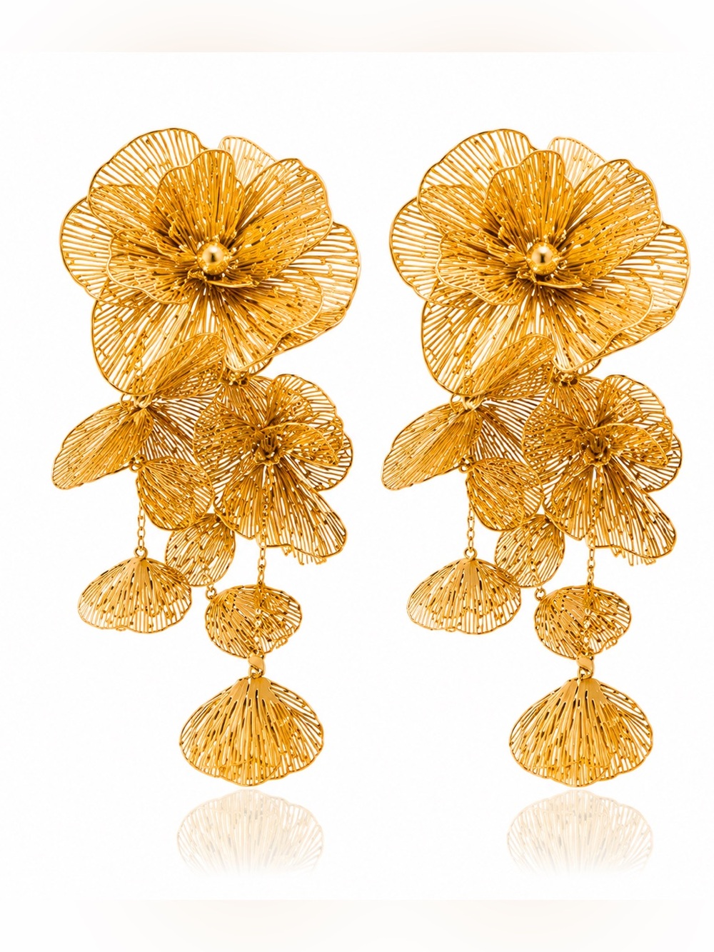 Gold Floral Drop Statement Earrings - Women Jewelry